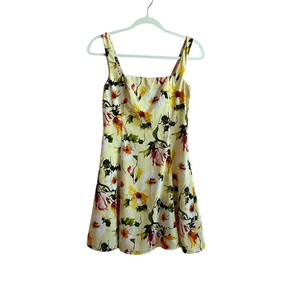 Abercrombie & Fitch Preppy Square Neck Butter Yellow Floral Smock Mini Dress